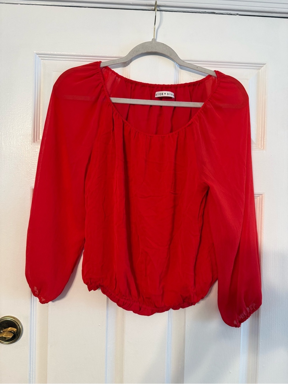 Alice + Olivia Scarlet Red Scoop-Neck Blouse